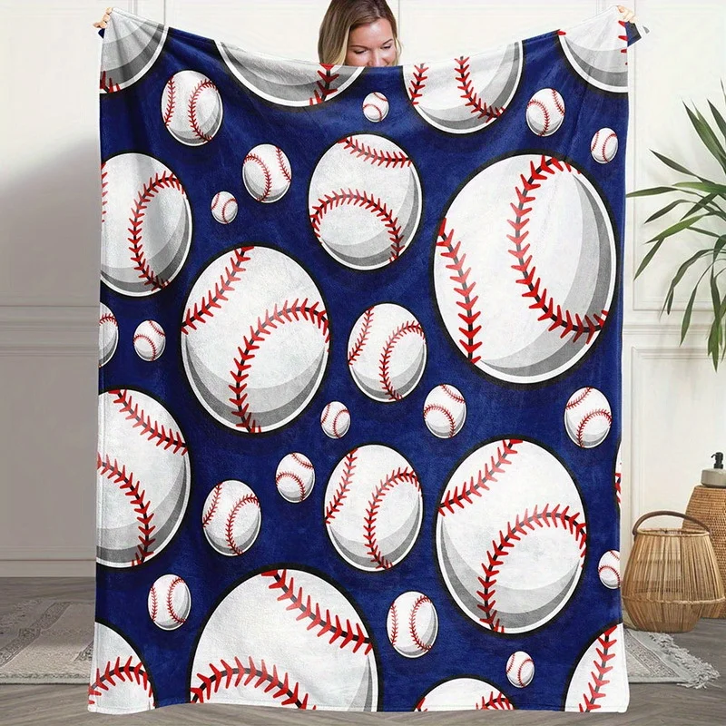 Single Fluffy Blanket Featuring a Baseball Design, Perfect for Use As a Throw on Your Sofa. This White Blanket Is Ideal for Keep