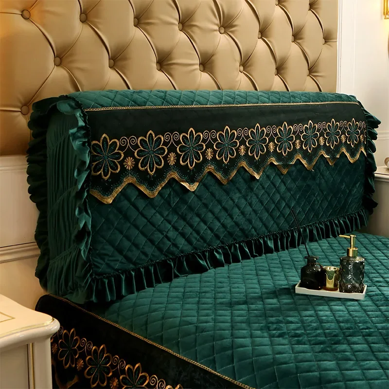 

All-inclusive Short Plush Quilted Headboard Cover King Twin Size Lace Bed Head Cover Dustproof Bed Backrest Cover 220x60cm