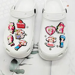 1-9Pcs Strawberry Girls Cake PVC Garden Shoes Buckle Charms Children Lovely Clog Decorations Fit Birthday Gift