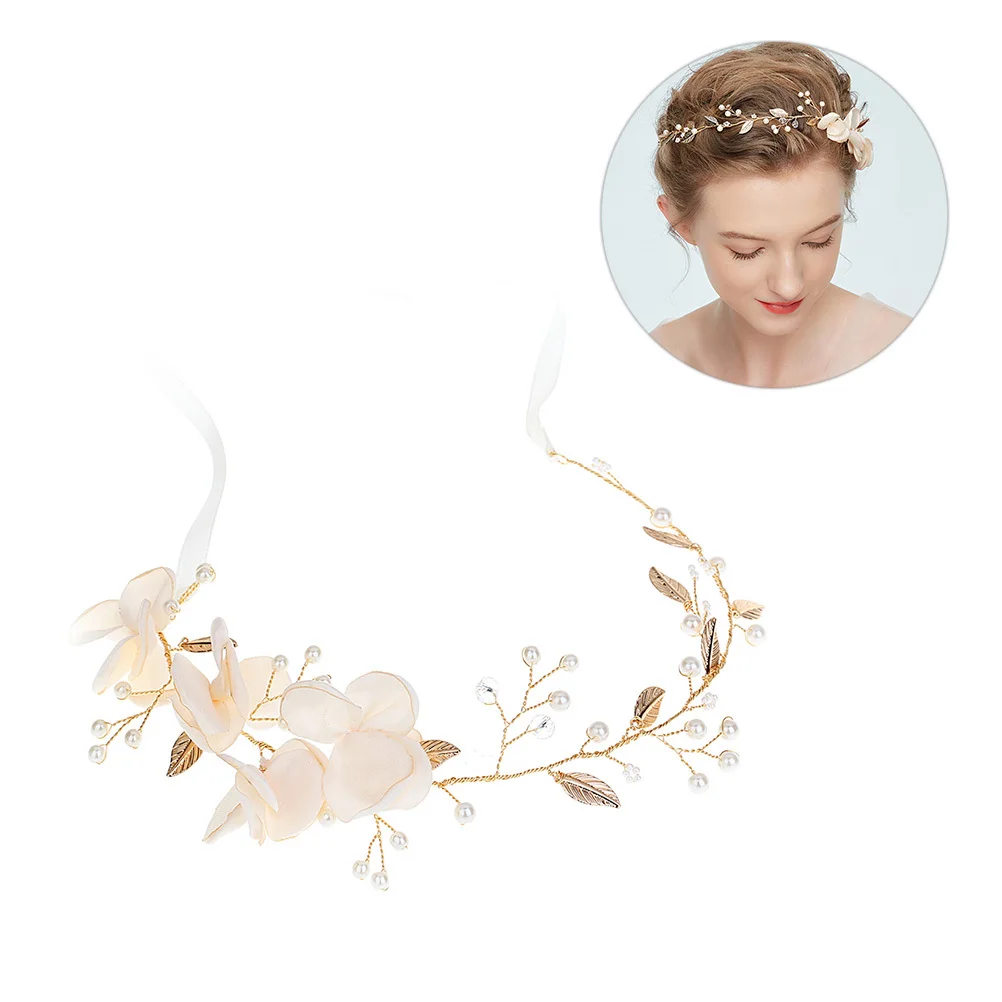 سلسلة شعر كلاسيكية من القماش البيج، عصابة رأس أنيقة لحفلات الزفاف، إكسسوارات للشعر للنساء