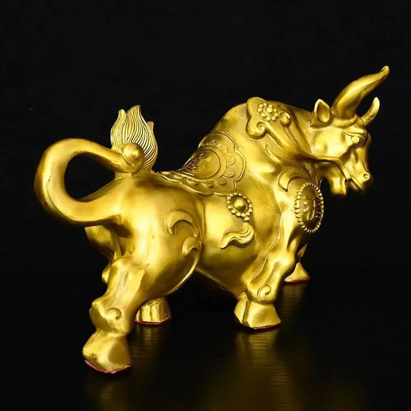 11''Fengshui Fortune And Wealth Copper Hand Made Twelve Zodiac Animal OX Statue