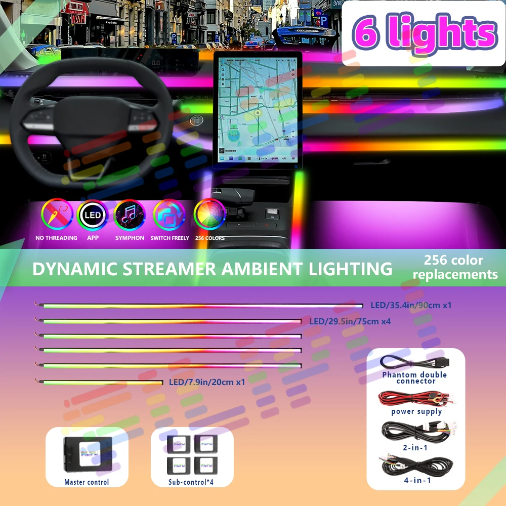 18 In1 Symphony Car LED Environment Light 256 RGB Rainbow Neon Bar Acrylic Interior Instrument Panel Atmosphere Light Music