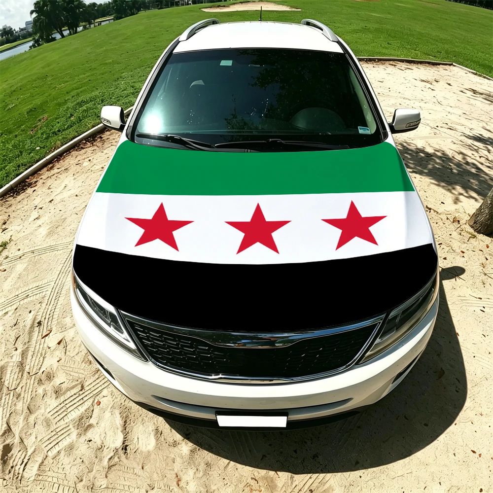 130x160cm Syria Flag Car Hood Cover, Elastic Windproof Patriotic Bonnet Banner