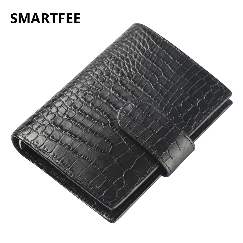 Smartfee A7 Budget Planner Crocodile Texture Binder Photocards Sketchbook Real Cow Leather Travelers Notebooks and Notepads