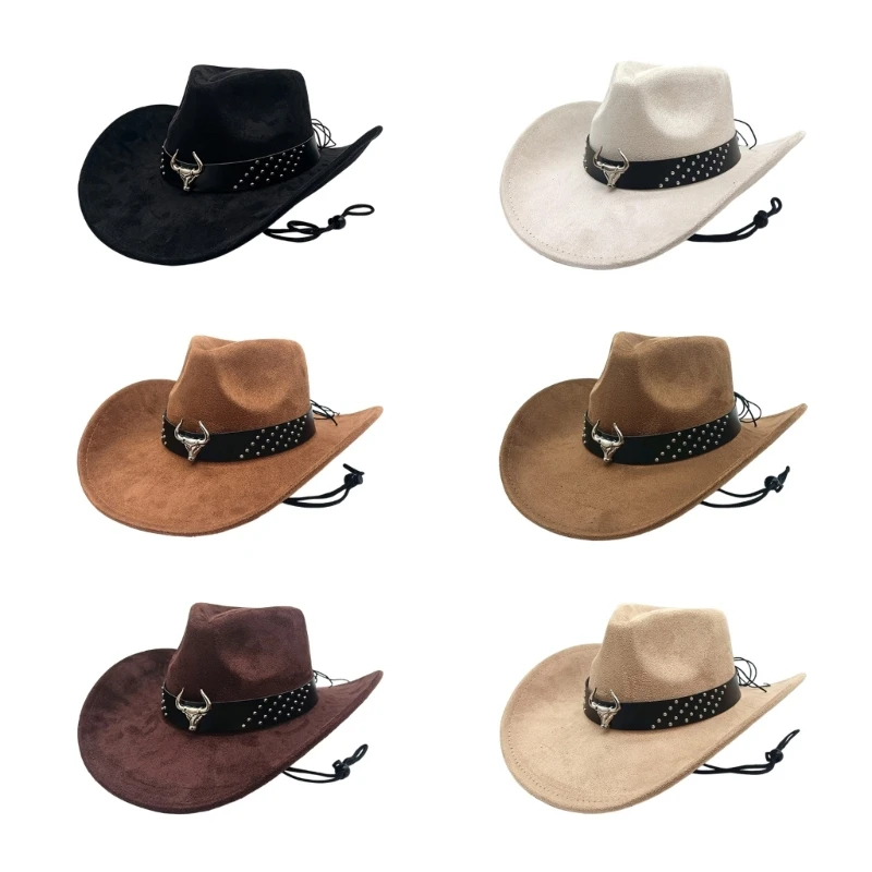 Western Hat for Adults, Broad Shade Design with Soft Touch Texture, Studded Band Detail, Adjustable Wear for Travel Y08E