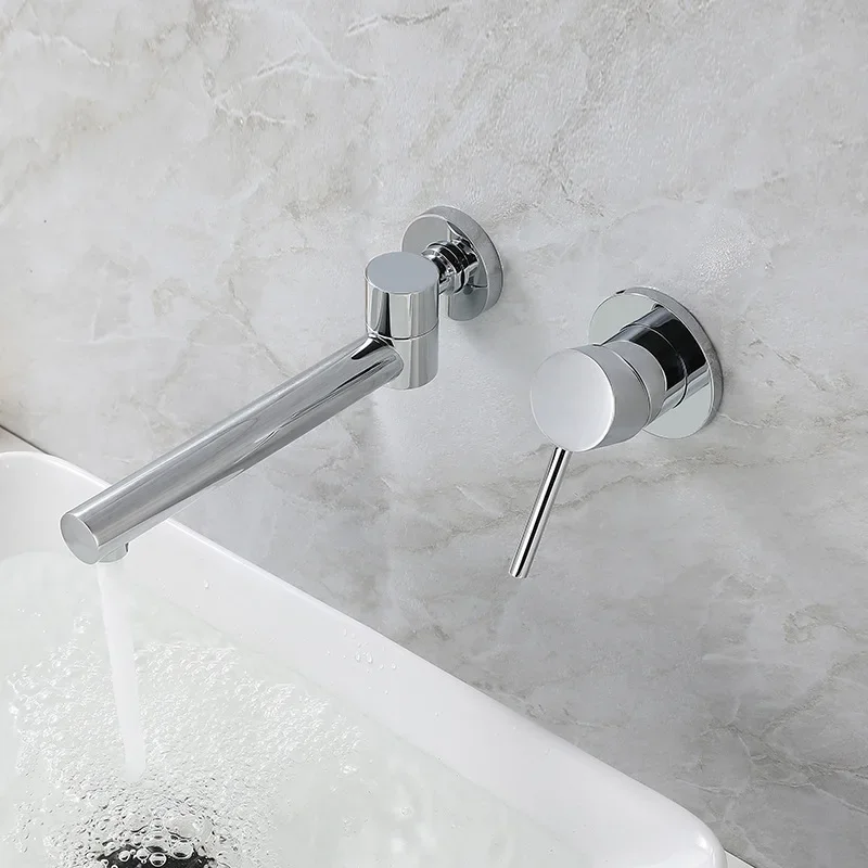 

Wall Mounted Basin Faucet Brass 180° Rotating Foldable Shower Spout Concealed Shower Tub Filler Faucet Chrome Cold Hot Mixer Tap