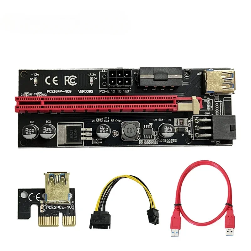 Tarjeta elevadora PCI-E, tarjeta adaptadora Dual de 6 pines, tarjeta extensora PCIe 1X a 16X, Cable de datos USB3.0 para minería BTC 009S Express