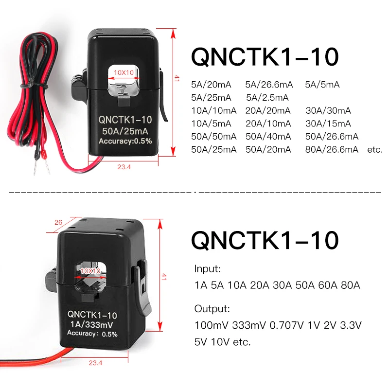 QNCTK1-16 100A 333mV 150A 1V QNCTK1-10 50A 333mV 30A 1V Split core current transformer sensor clamp ct - Image 4