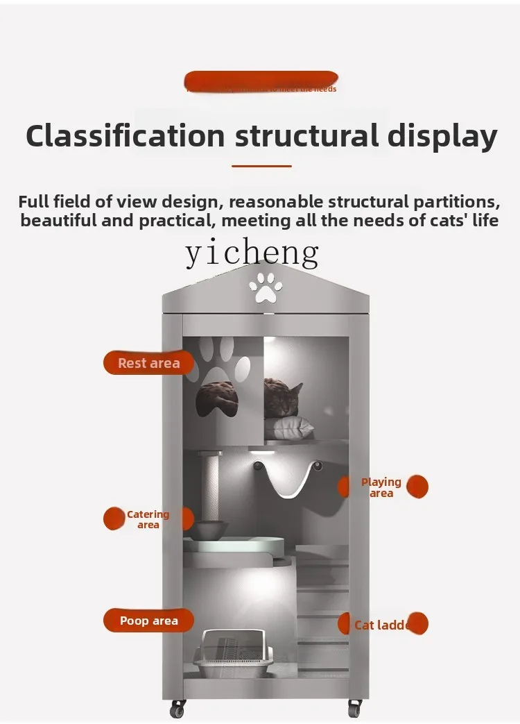 

TWR Cat Villa Solid Wood Indoor Cat House Large Free Space Luxury Cat Nest