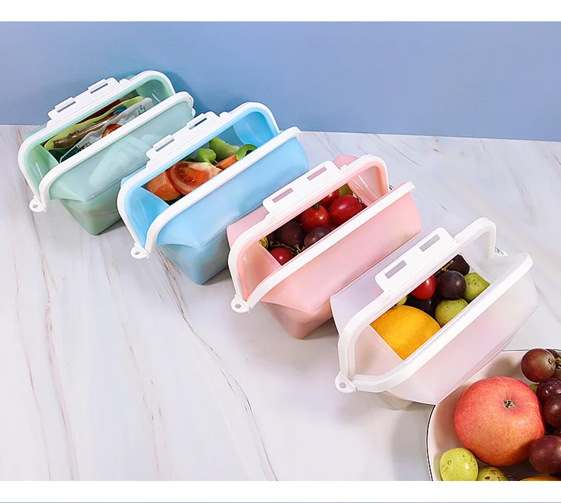 Imagem -02 - Silicone Folding Lunch Box Grau Alimentício Fresco-manutenção Armazenamento de Geladeira Forno de Microondas Aquecimento Bowl Bento Box Exterior