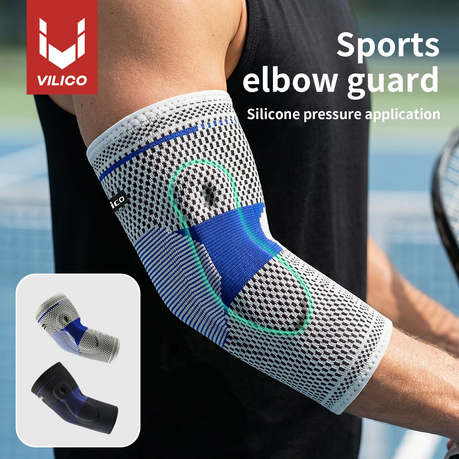 1Pc VILICO 3D Knitted Compression Elbow Sleeve, Breathable Elastic Elbow Support, Unisex Elbow Guard for Tennis Basketball Gym S