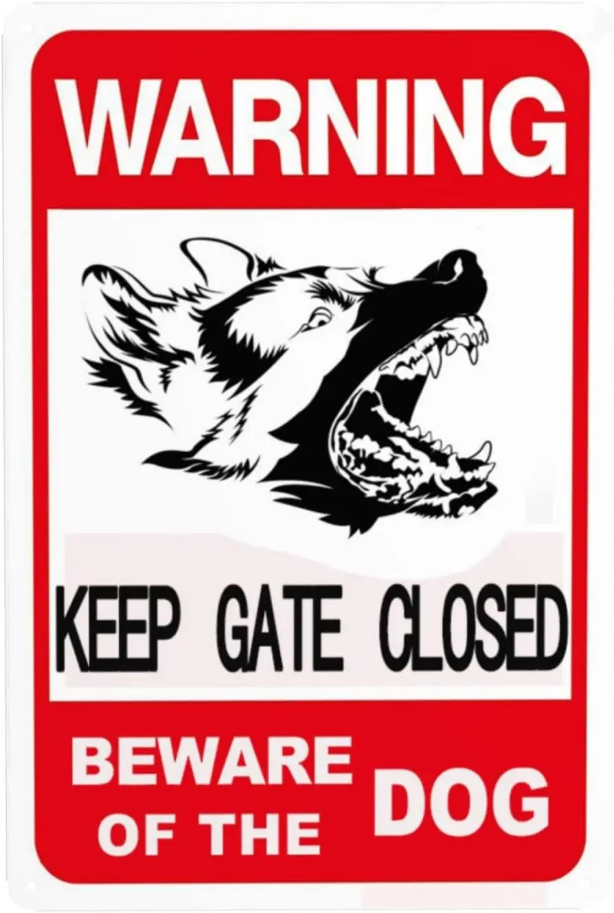 DGFDH 재미있는 독일 셰퍼드 사인, 영어 텍스트 경고, 개 조심 게이트 폐쇄 주석 사인 금속 포스터, 벽 플라크 장식