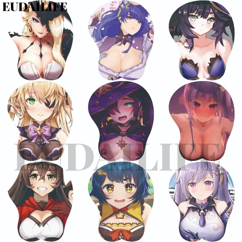 

Янтарный коврик для мыши Fischl Mona Genshin Impact 3D, подставка для запястий, силиконовый коврик для мыши Oppai, мягкий коврик для мыши, офисная работа, отаку