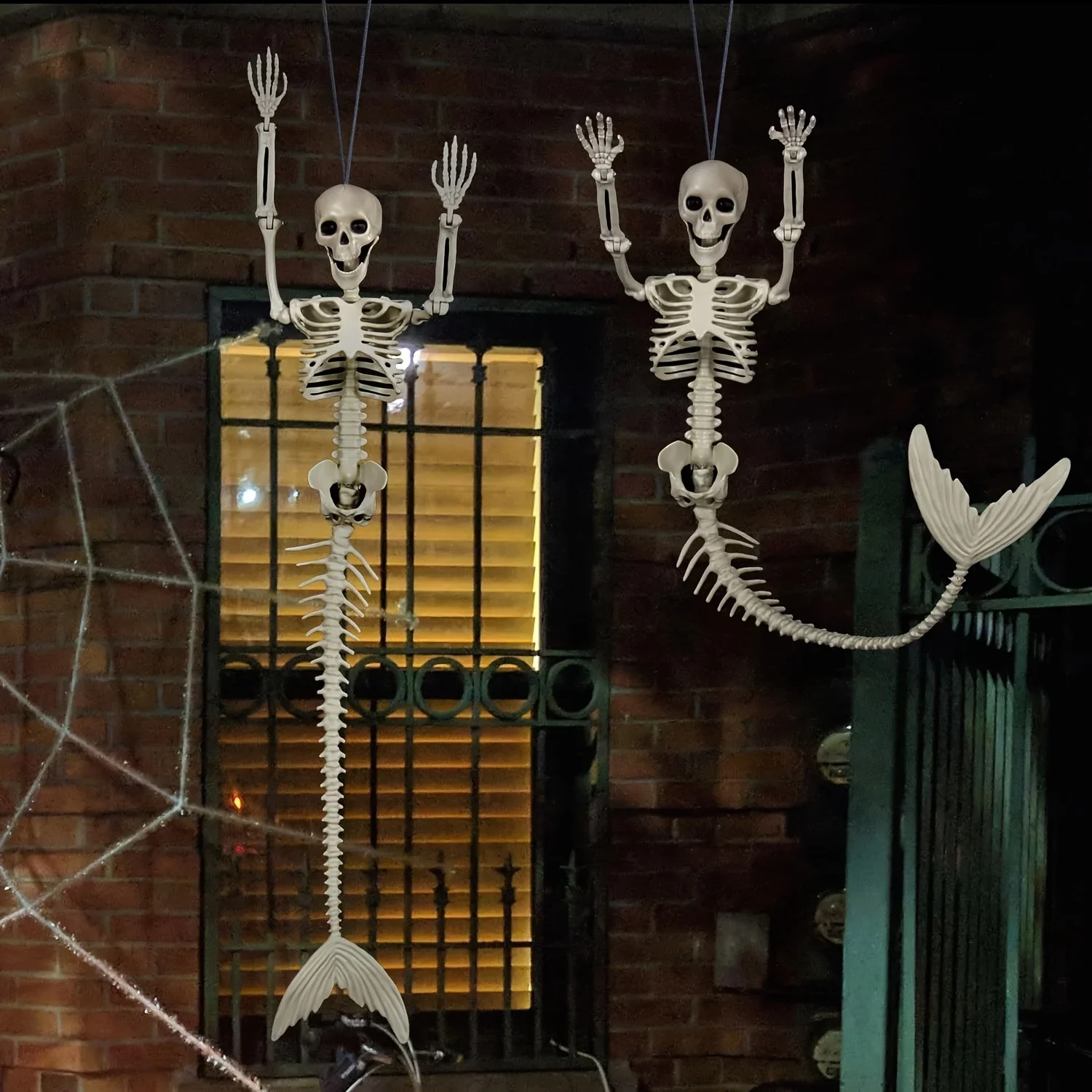 هيكل عظمي للهالوين بمفاصل متحركة ، حورية البحر المخيفة ، الديكور ، منزل مسكون ، لوازم الحفلات ، المقبرة