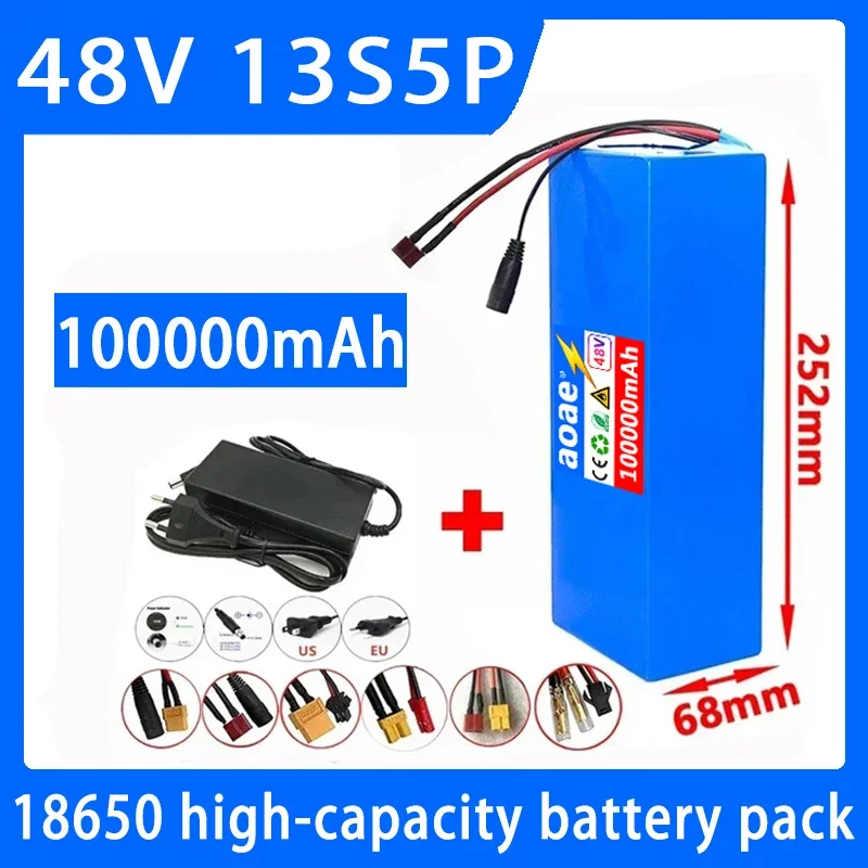 

AOAE 48V 100Ah Electric Bike 18650 Lithium Battery 13S5P 1000W Scooter Battery Pack Electric Bike Battery+54.6V 2A Charger