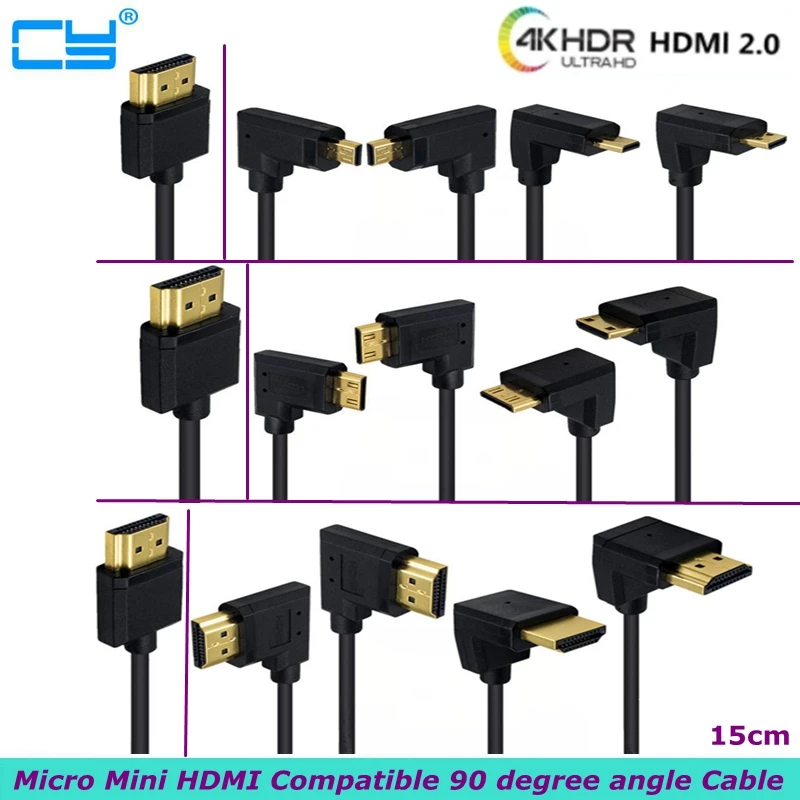 0.15m 90 Degree Angle OD3.2mm 2.0 Version 4k@60hz Micro Mini HDMI - Compatible With UP Down Left Right High-Definition Cables