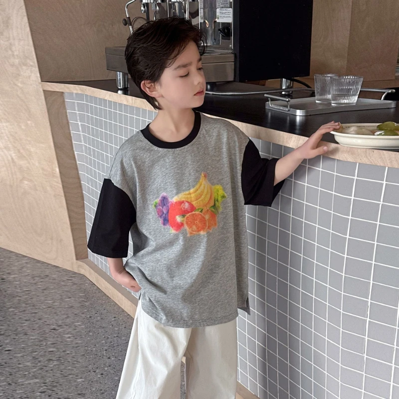 

2026 Summer New Hot Selling Shoulder Sleeve Short Sleeve Round Neck Fruit Oil Painting Printed Top