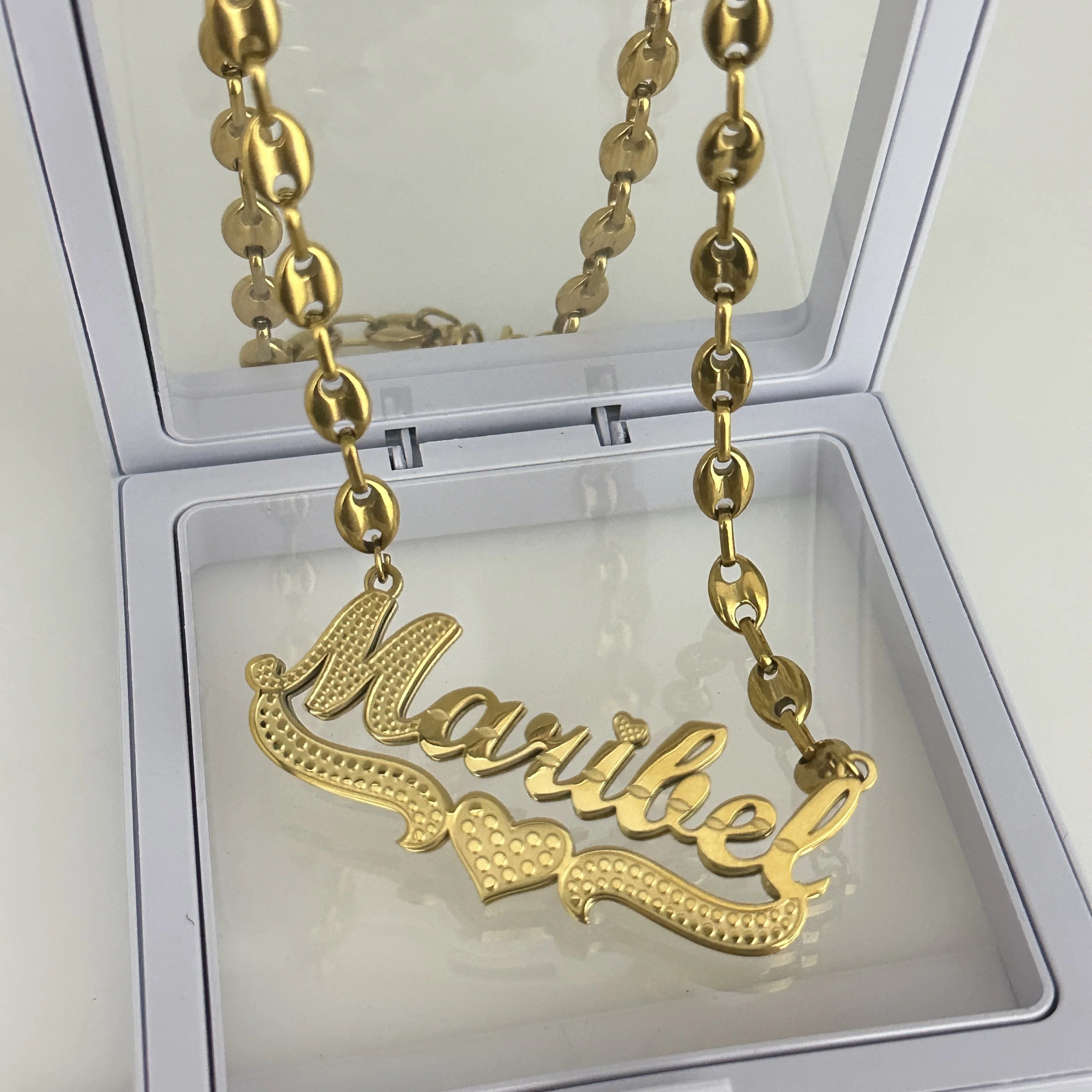 Imagem -02 - Custom Stainless Steel 3d Nameplate Pingentes Colar com Coffee Bean Link Chains Jóias Presentes para Mulheres