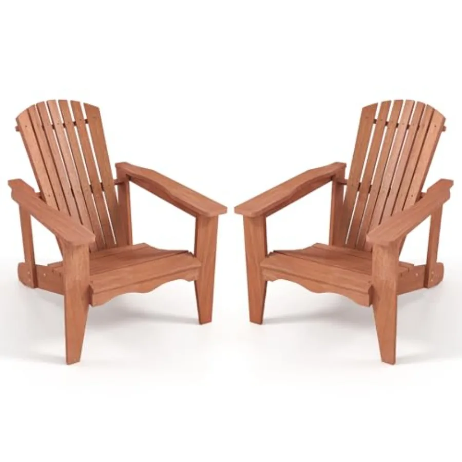 Adirondack Chair for outdoor patio, porch backyard; solid wood; natural; high backrest, wide armrests, contoured seat, fire pit