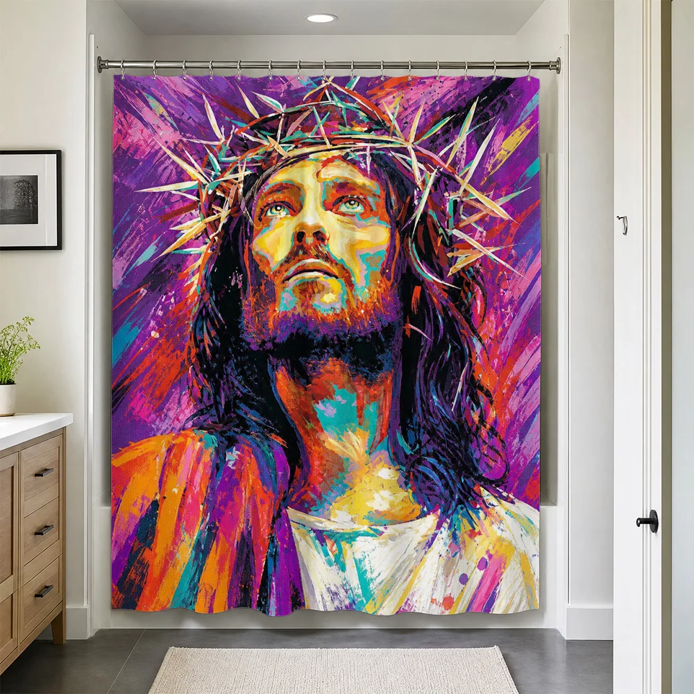 Pop Art Jesus Christ Gospel Shower Curtain Waterproof Bathroom Decor Modern Abstract Canvas Print Religious Art Tapestry for Hom
