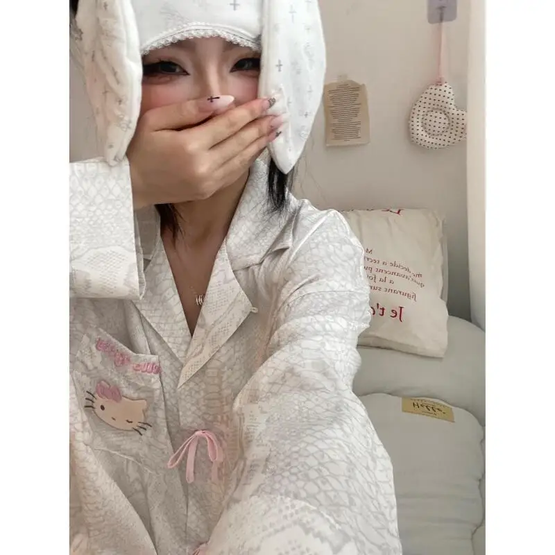 

Милые пижамы Kitty, пижамы Hello Kitty, милый стиль, женские весенне-осенние брюки с длинными рукавами, свободная домашняя одежда для отдыха, хит продаж