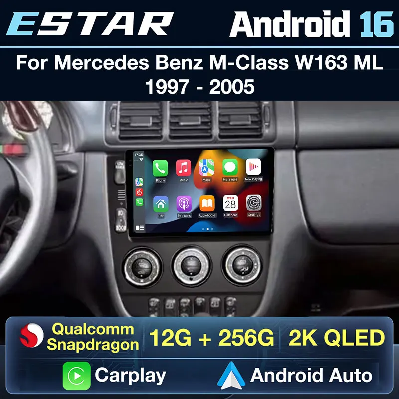 Wireless Carplay Android 16 For Mercedes Benz M-Class W163 ML 1997 - 2005 Car Radio DSP 4G LTE RDS Video Player GPS 2din WIFI BT