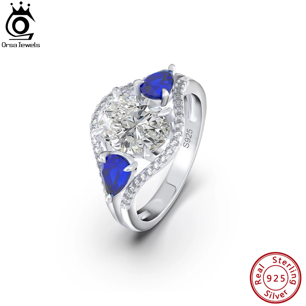 

ORSA JEWELS 925 Sterling Silver Round 4A Premium CZ Rings with Created Sapphire for Women Engagement Wedding Rings Jewelry LZR05