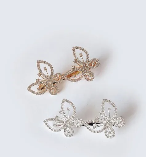 Exquisite butterfly hairpin with side clip and girlish temperament, top clip with rhinestone clip headwear