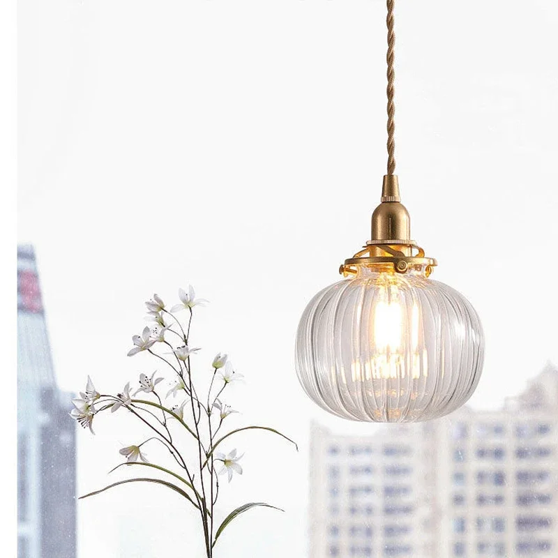 Retro LED Pendant Light Amber Glass Hanging Lighting Fixtures Living Room Bedroom Dining Room Home Decoration Aesthetic Fixture