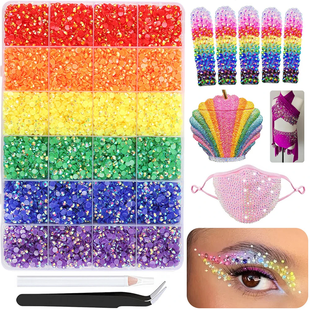 PrettyG 12 ألوان مجموعة الراتنج شقة الظهر حجر الراين السائبة DIY مسمار حجر الراين اكسسوارات DIY بها بنفسك هلام مسمار الفن تيدي بير تمثال