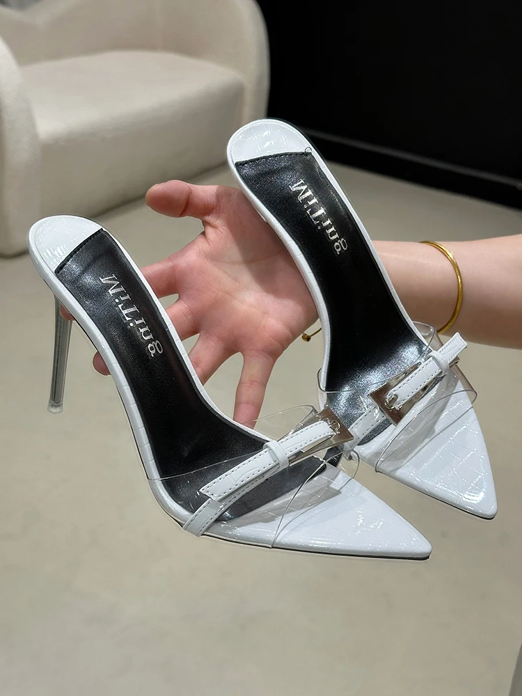 

Patchwork Open Toe Women Slippers Summer PVC Lady Shoes Slingback Fine Heel Sandals Zapatos Mujer