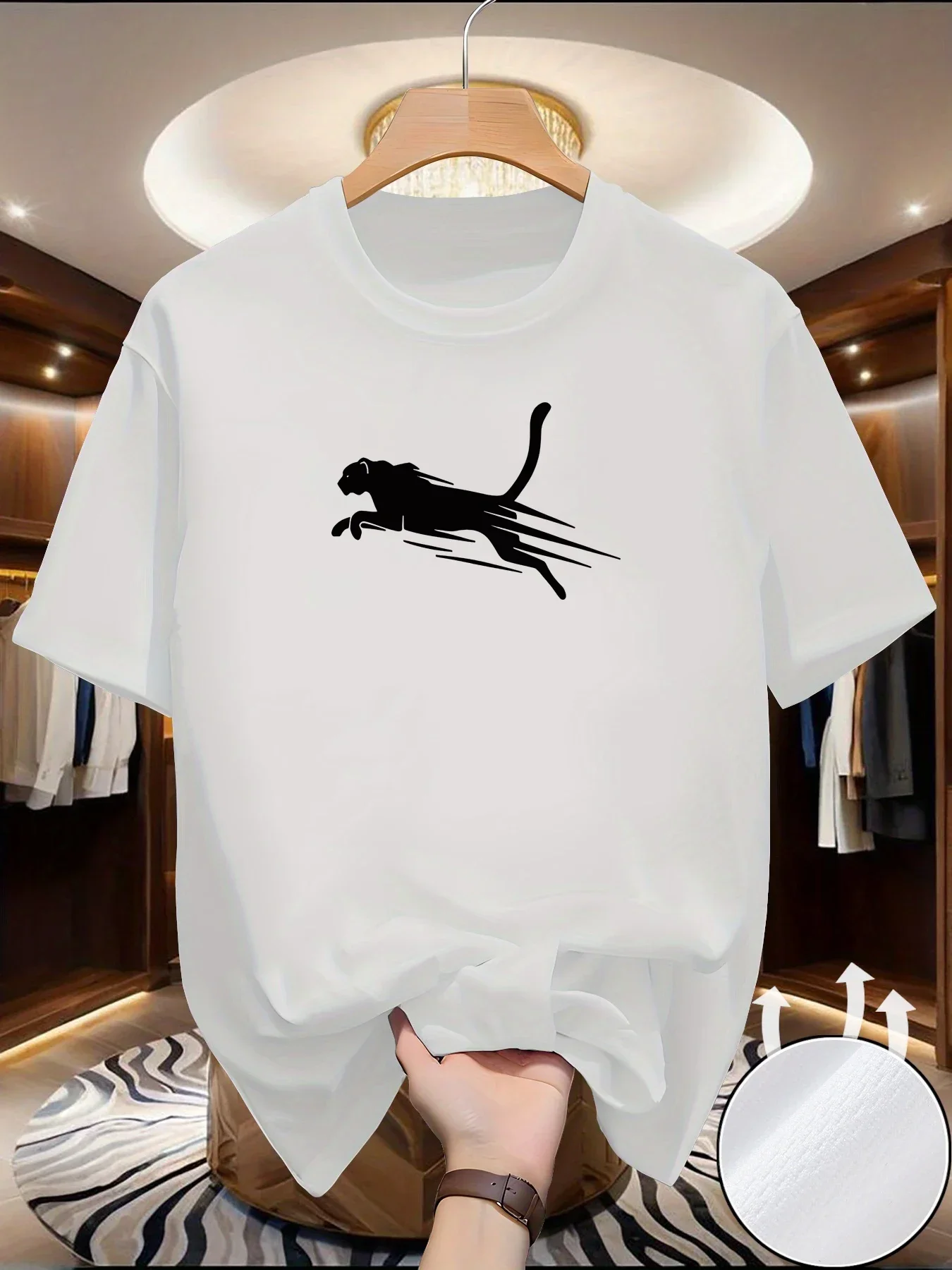 New Summer Luxury Men's Fashion Leopard Print T-shirt Crewneck Casual Trend Y2K High-end High Quality Fitness Sports T-shirt Tee