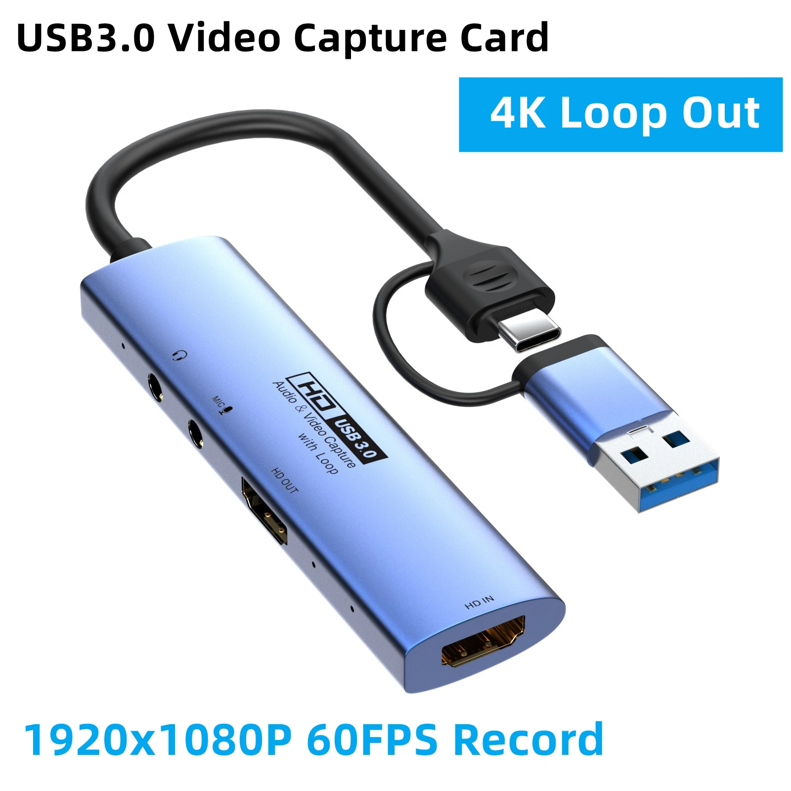 

Type-C USB 3.0 Video Capture Card 1080P 60FPS MS2131 Record with 4K30Hz Loop Out for PC PS4 Game Camera Live Streaming Broadcast