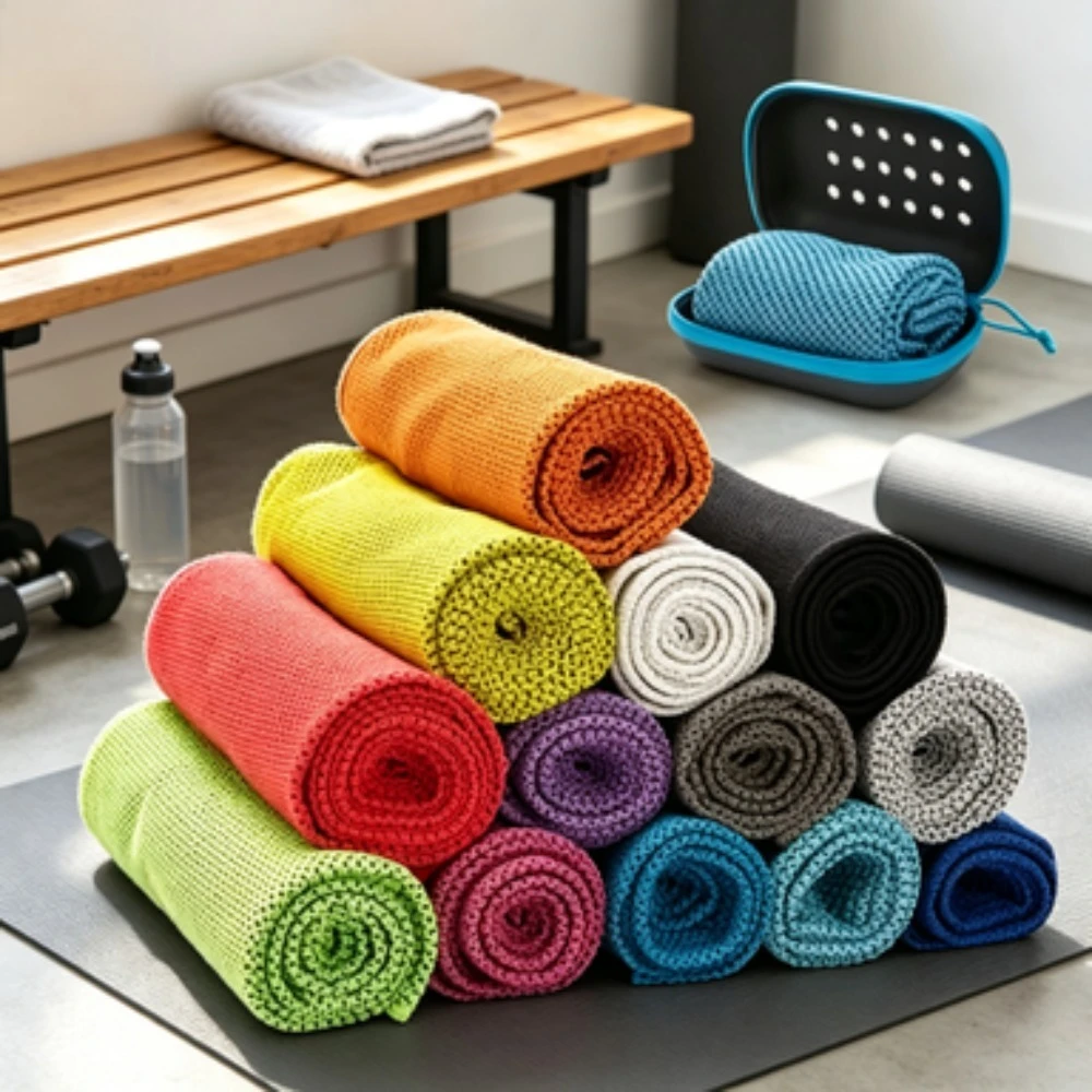 Quick Dry Cooling Towel Soft Breathable Sweat Absorbing Chilly Sports Towel with Storage Case for Running Yoga Gym Fitness