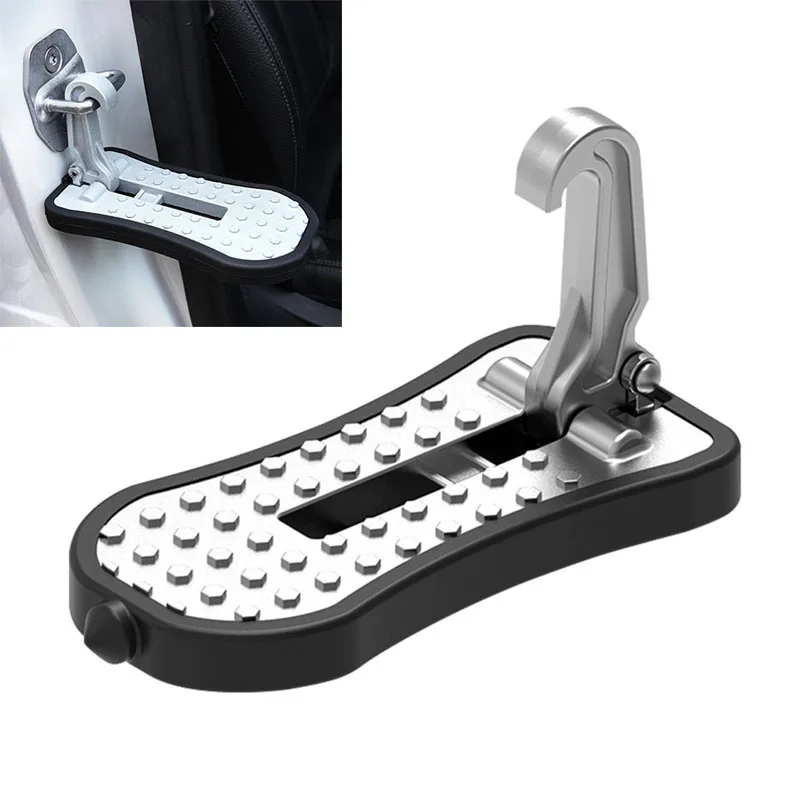 Foldable Aluminum Alloy Door Pedals on Car Pedals, Multifunctional Universal Latch Hook Auxiliary Pedal Safety Hammer