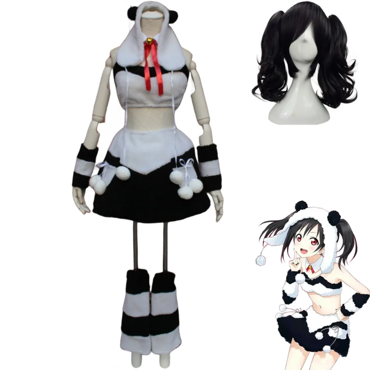 

Anime Cartoon LoveLive! Nico Yazawa Cosplay Costume Panda Plush Skirt Uniform Wig Woman Sexy Kawaii Masquerade Ball Suit