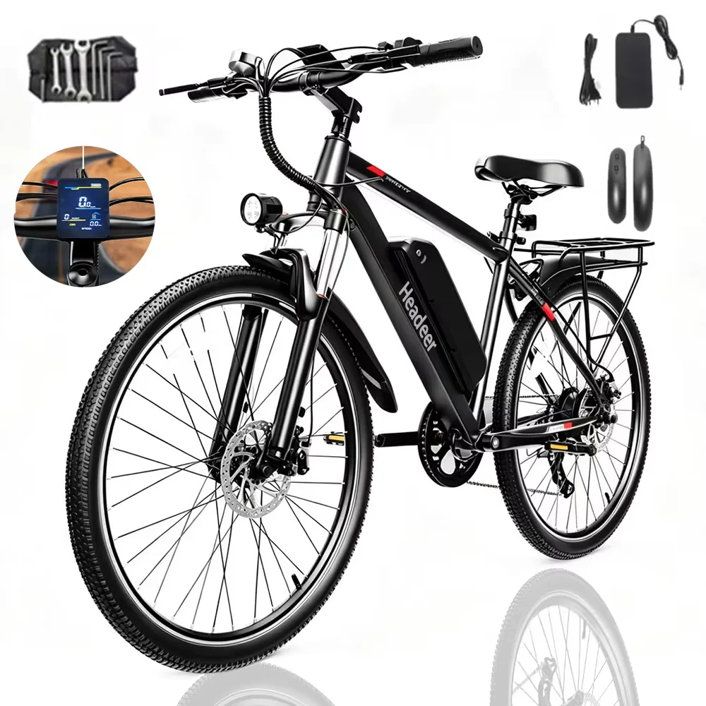 E-Bike HEADEER BK1350 500W Motor 48V15AH Verwijderbare Batterij APP-verbinding Elektrische Fiets 26-Inch Banden Commuter Elektrische Fiets Met Achterdrager【Label Geeft 350W Motor Aangegeven】