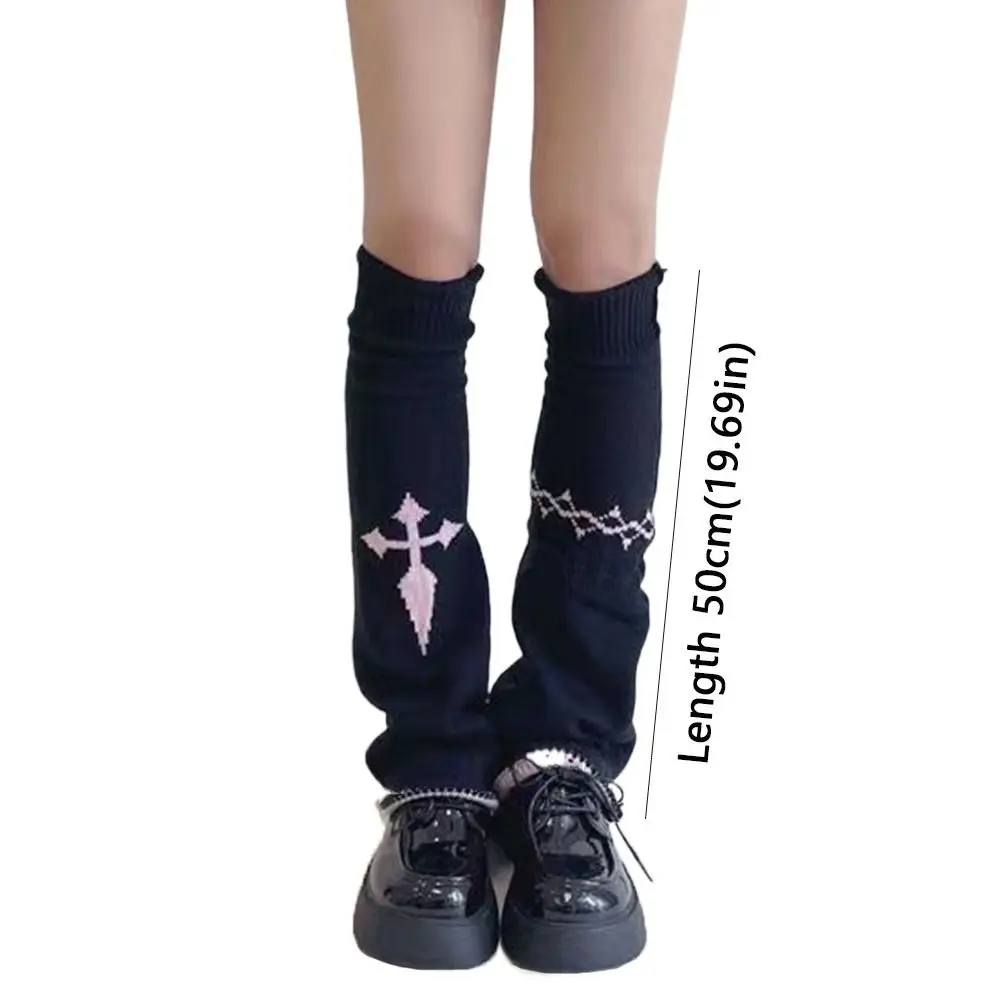 Kawaii Warm Material Women Leg Warmers Knitted Streetwear Stackable Pile Socks Asymmetric Cross JK Leg Covers Y2k Style