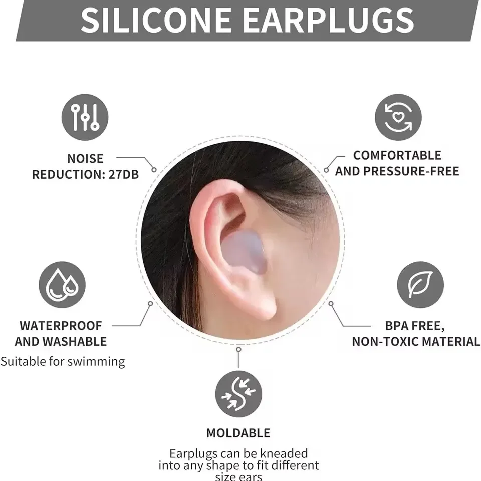 Moldable Soft Ear Plugs for Sleeping Waterproof Noise Cancelling Wax Reusable Earplugs for Swimming Flying Studying Earbuds