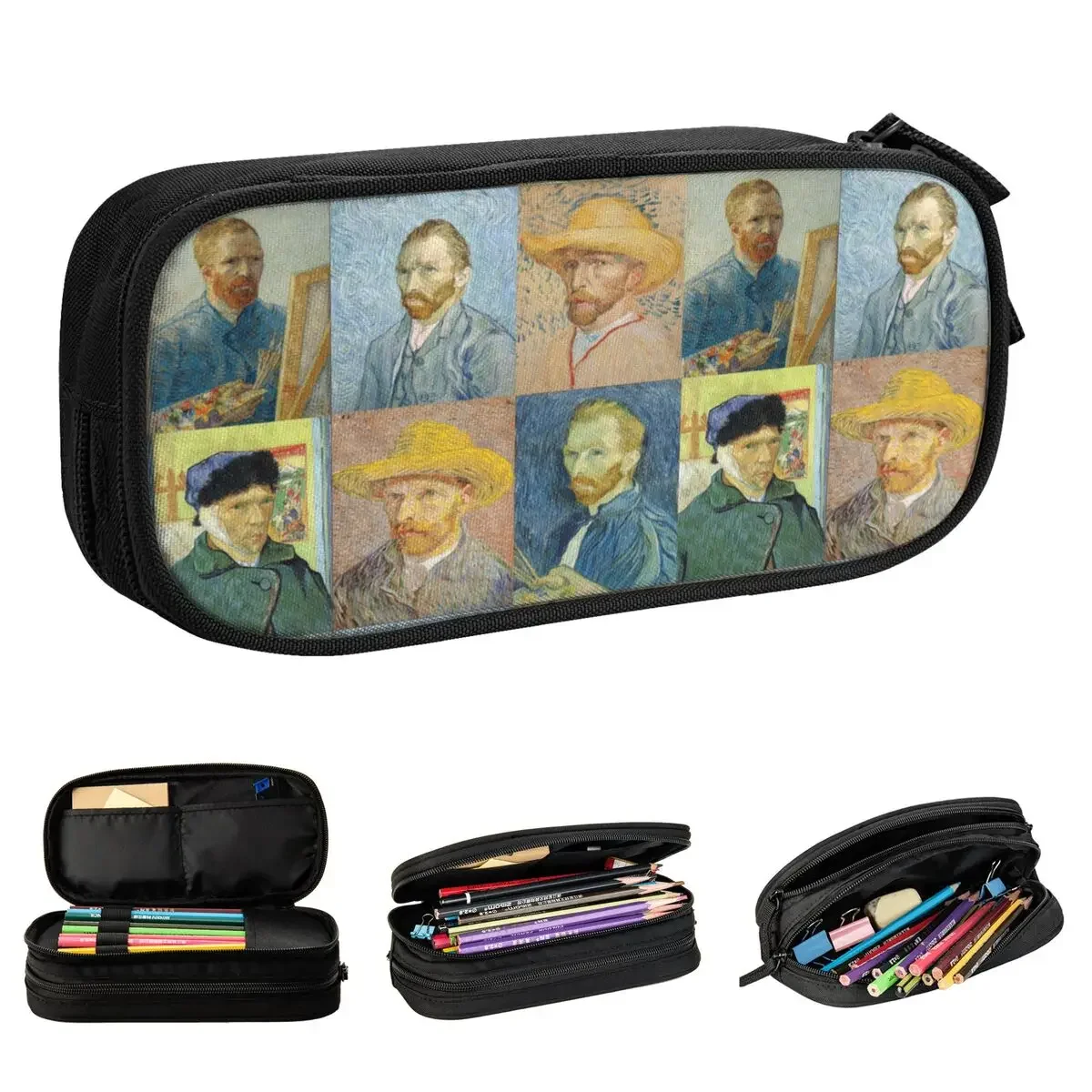 

Vincent Van Gogh Self Portraits Pencil Case Portrait Pop Art Box Pen for Student Big Capacity Bag Gifts Stationery