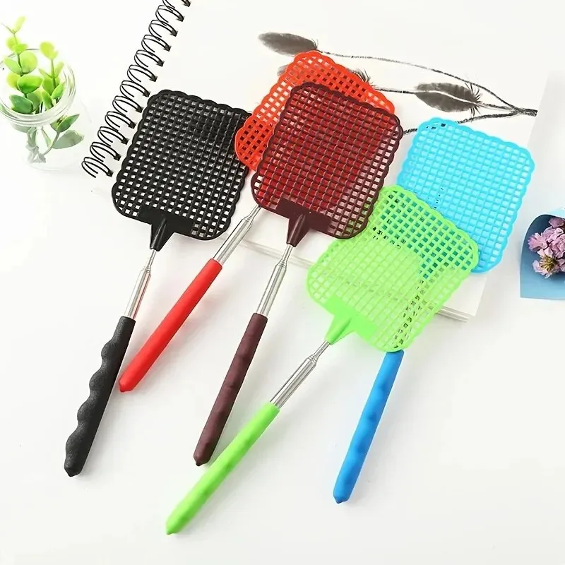 Household Fly Swatter1-2Personal Summer Garden Mini Retractable Plastic Swatter with Stainless Steel Non-Slip Handle