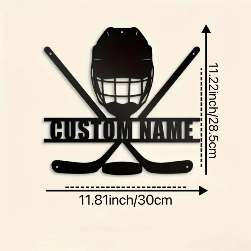 1pc 2D Flat Hockey Silhouette Custom Metal Plaque Personalized Name Wall Ornament Garage Man Cave Basement Indoor Outdoor Decor