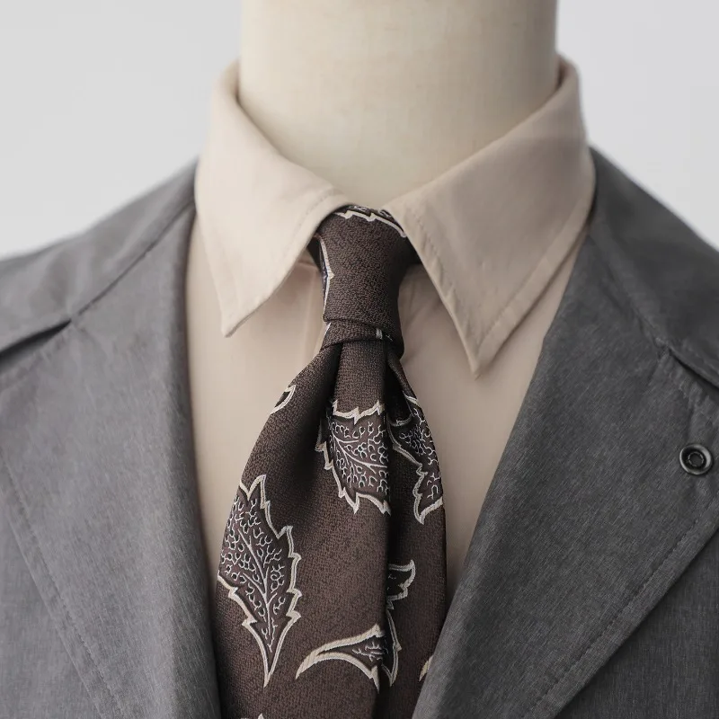 Formal Suit Necktie, Elegant Hand‑Tied Business Suit Accessory With Leaf Stripe And Wave Motifs For Office And Wedding Occasions
