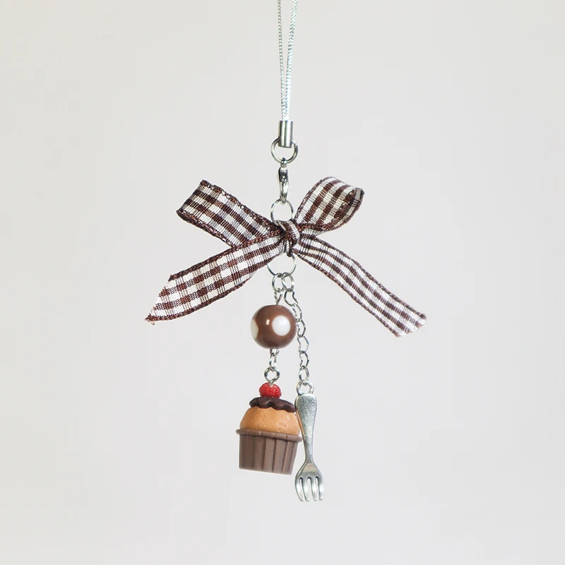 Porte-clés pendentif nœud papillon pour femme et fille, ornement de téléphone, décoration de sac à dos doux, porte-clés marron