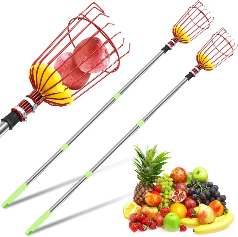 Fruit Picker Stainless Steel High Tree Hardware Adjustable Fruit Picking Deep Basket Convenient Apple Peach Garden Hand Tools