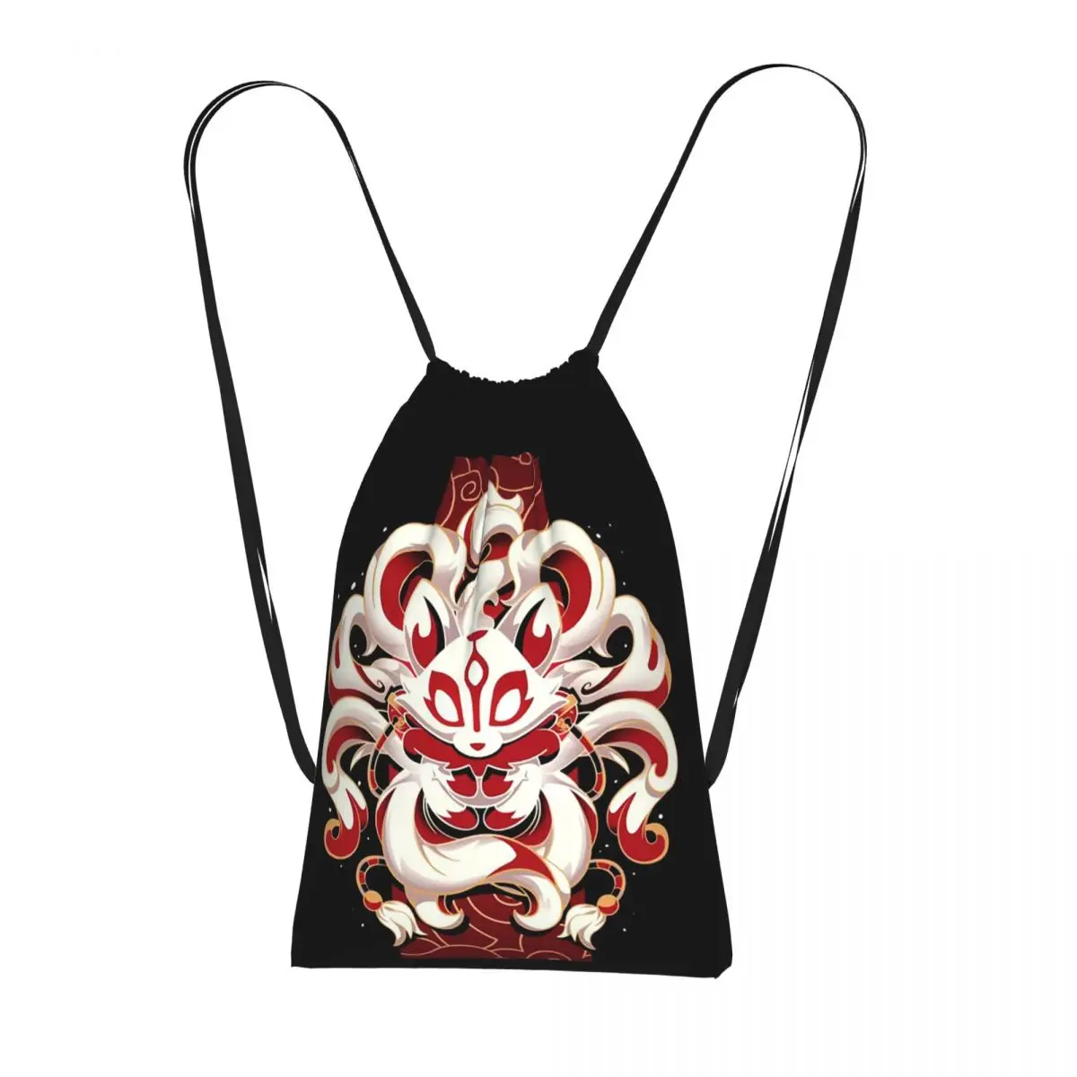 Fox Spirit Kitsune Japanese Kabuki Drawstring Backpack hiking cycling Bag Lightweight Foldable Storage Drawstring Bag Men Women