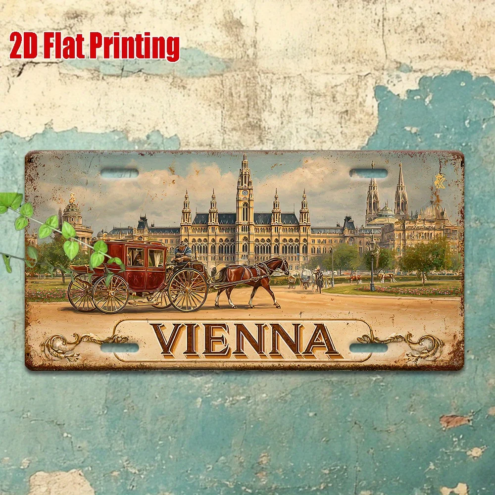 2D flat, 1 piece of retro metal license plate wall art - 