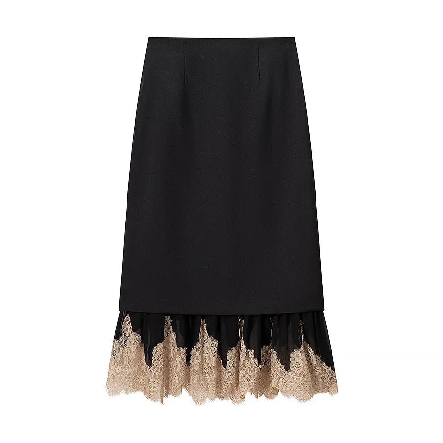 Withered 2026 New Fashionable Women's Lace Lace Splicing Slant Cut Fish Tail Mid Waist Half Skirt Woman Clothing Faldas Skirts