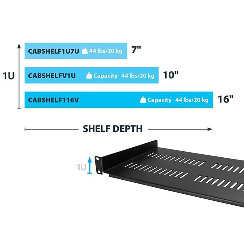 1U Server Rack Mount Shelf Vented Cantilever Tray For 19Inch Network Equipment Rack & Cabinet, Durable