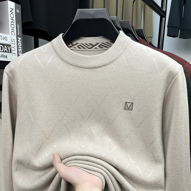 

Новое поступление зимы 2025 года, утепленный флисовый мужской свитер, цельный флисовый свитер с вышивкой из норки, термостойкий базовый слой с полувысоким воротником